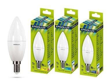 Лампа светод-ая Ergolux С35-9W-3000/Е14 свеча 13167 Лампа светод-ая Ergolux С35-9W-3000/Е14 свеча 13167