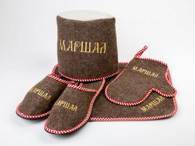Набор для бани"Маршал" войлок серый (тапки,коврик,рукавица,шляпа)