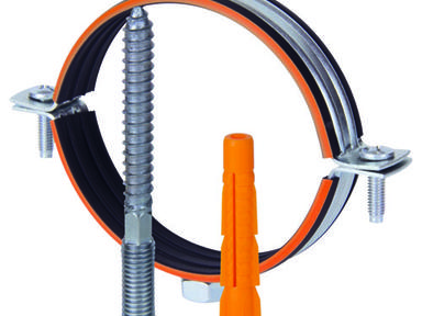 Хомут металлический с гайкой, шпилькой-шурупом и дюбелем