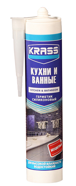 Герметик KRASS силикон для кухни и ванной бесцветный 300 мл Герметик KRASS силикон для кухни и ванной бесцветный 300 мл