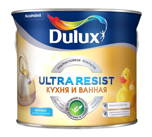 Краска Дюлакс ULTRA RESIST кухни и ванны 2,5л мат.BW Краска Дюлакс ULTRA RESIST кухни и ванны 2,5л мат.BW