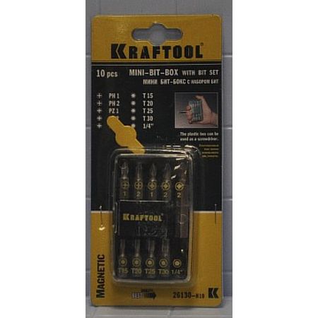 Набор биты KRAFTOOL с магнитным адаптером 10 предметов 26130-Н10 (Германия)